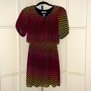 Red yellow w/navy blue medium dress